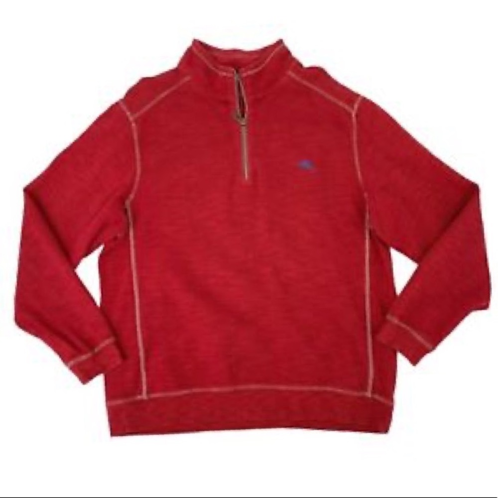 SOLDTommy Bahama Sweater Red 1/4 Zip Mock Neck Pullover Cotton Size XXL - Picture 1 of 11